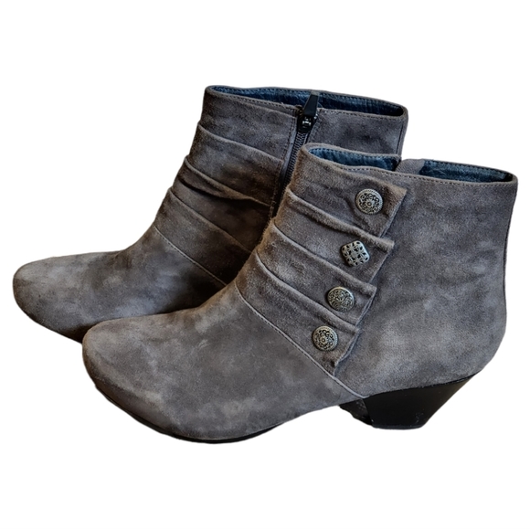 Dansko Gray Suede Ankle Boots with Button Detail - Picture 1 of 12